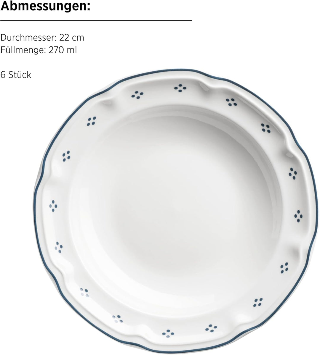 Mäser Serie Lova, Tafelservice 12-teilig Porzellan – 6 Speiseteller 26 cm &amp; 6 Suppenteller 22 cm – B