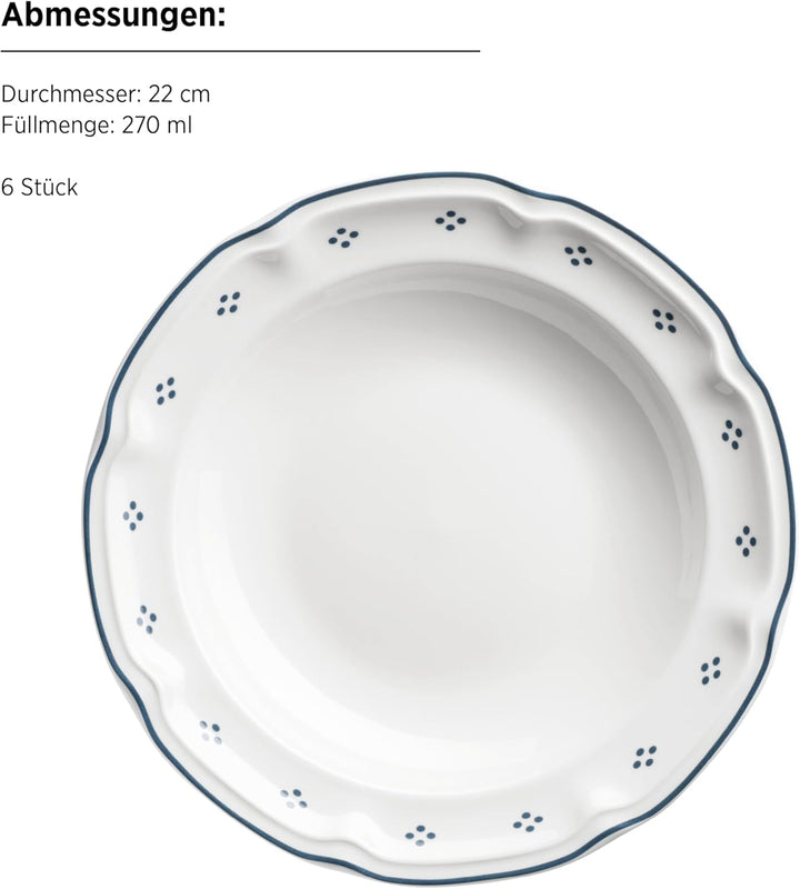 Mäser Serie Lova, Tafelservice 12-teilig Porzellan – 6 Speiseteller 26 cm &amp; 6 Suppenteller 22 cm – B