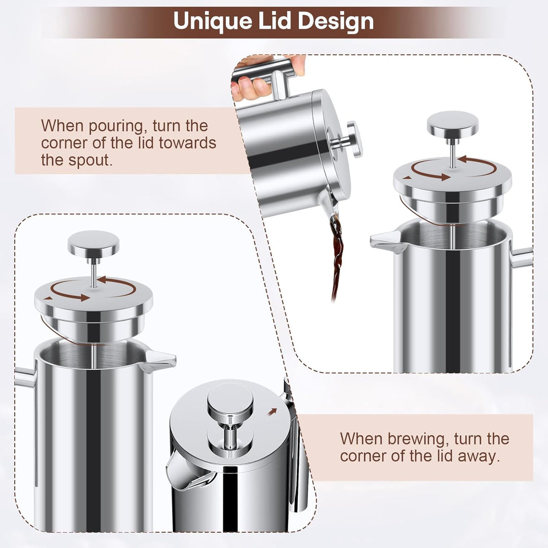 Kaffeebereiter French Press Edelstahl, 1000ml French Press, Doppelwandig Isoliert Kaffeepresse, Kaff