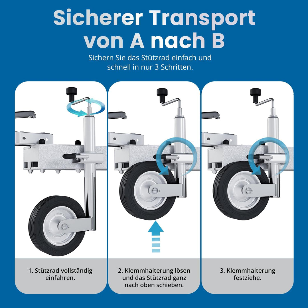 AUTOLIGHT 24 Stützrad Vollgummireifen verzinkter Stahl mit Klemmhalter Ø 48mm und Befestigungsschrau