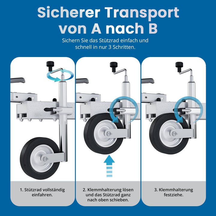 AUTOLIGHT 24 Stützrad Vollgummireifen verzinkter Stahl mit Klemmhalter Ø 48mm und Befestigungsschrau