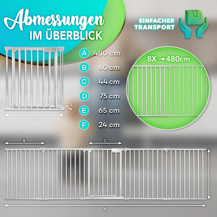 KIDUKU® Kaminschutzgitter mit Tür Metall 480 cm | Absperrgitter ohne Bohren | Ofenschutzgitter als K
