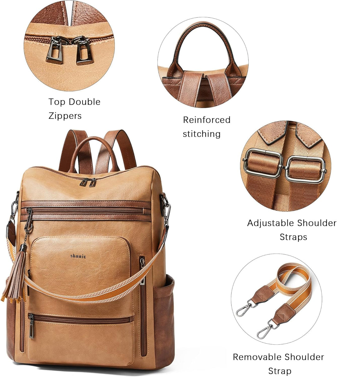 Shrrie rucksack damen elegant geeignet für 15,6Zoll-Notebooks Langlebig wasserdicht Damen aus Leder