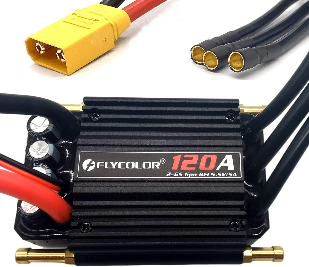 FLYCOLOR 120A Waterproof Brushless ESC Elektronischer Geschwindigkeitsregler mit 5.5V/5A BEC und XT9