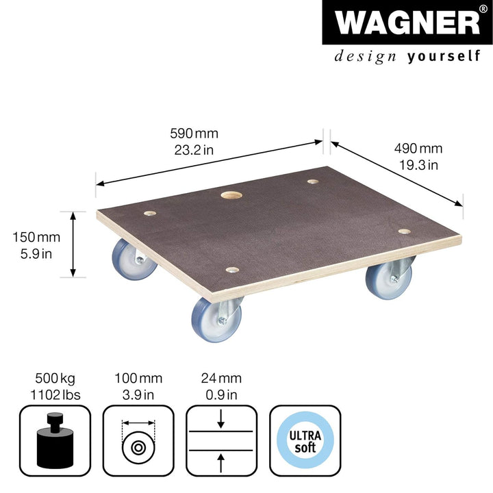 Wagner Transporthilfe MM 1145 I 59 x 49 x 15 cm - Tragkraft 500 kg - Multiplex - für schwer beladene