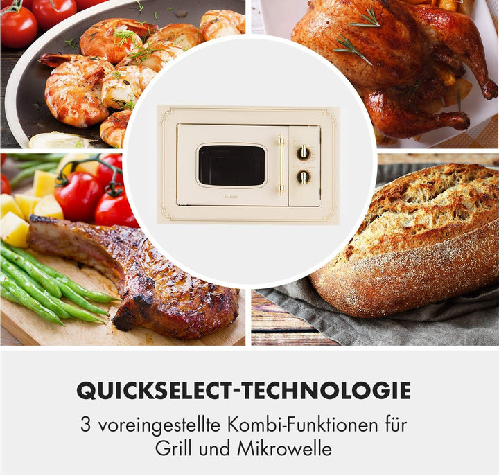 Klarstein Victoria 20 Einbau-Mikrowelle - Retro, 20 L, 800 W Mikrowellen-/1000 W Grillleistung, 3 Ko