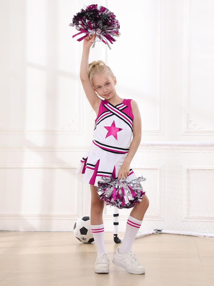 LOLANTA Mädchen Karneval Kostüm, Cheerleader kleid mit Pompoms und Socken, Mittelschule Cheerleading