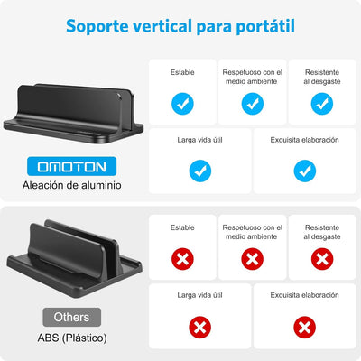 OMOTON Vertikal Verstellbarer Laptop Ständer, Notebook Ständer aus Aluminium, Laptop Halterung für M