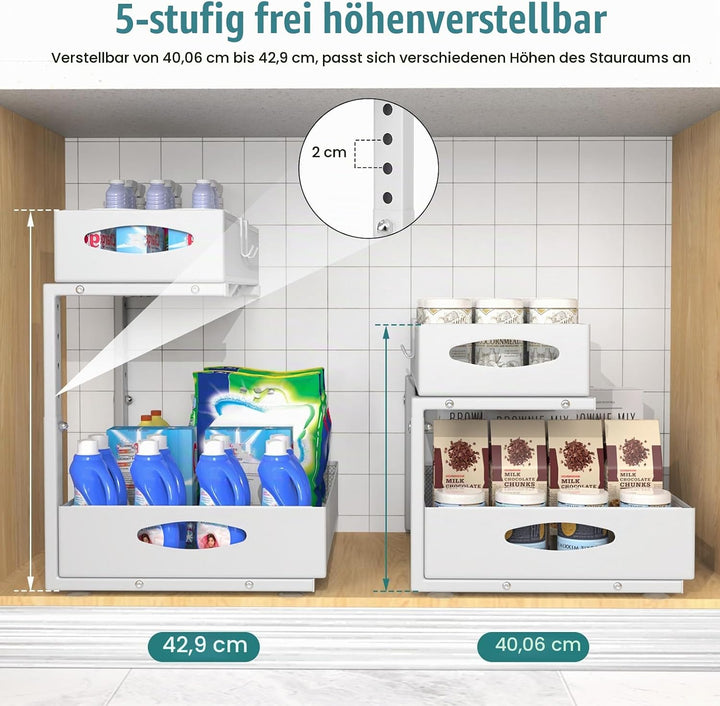 Housolution Spülschrank Organizer Ausziehbar, 2 Etagen Metall Unter Waschbecken Regal Spülenuntersch