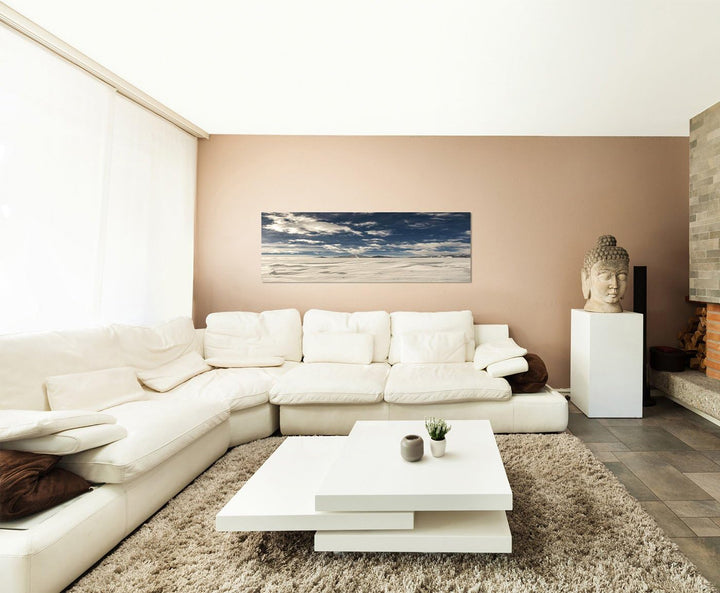 Paul Sinus Art Panoramabild auf Leinwand und Keilrahmen 150x50cm Winterlandschaft Schnee Berge Wolke