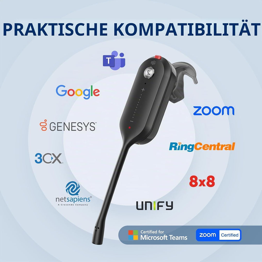 Yealink WH63 E2 DECT Kabellos mit Mikrofon, Einohr Kabelloses Headset für Computer-Telefon,2X Noise