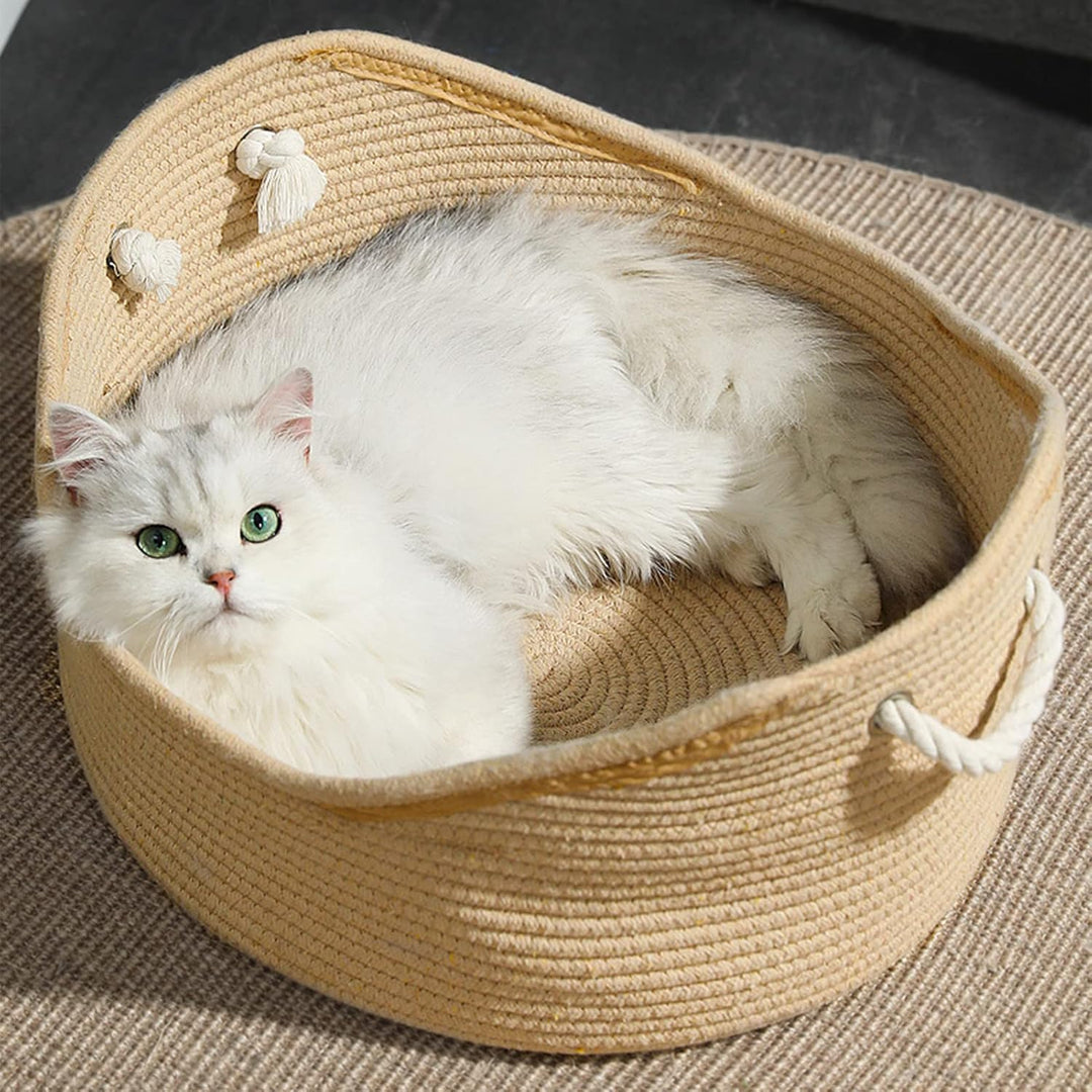 Handgefertigtes Katzenbett aus Weidengeflecht, Komfortabler Katzenkorb für Innenbereich, Gemütliches