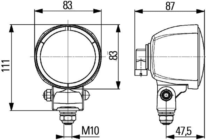 HELLA - Halogen-Arbeitsscheinwerfer - Modul 70 - 12V - Anbau/geschraubt - stehend/schwenkbarer Monta