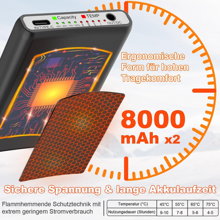 Beheizbare Socken Beheizte Socken,Heizsocken Skisocken 8000 mAh Wiederaufladbare Warme Socken Fusswä
