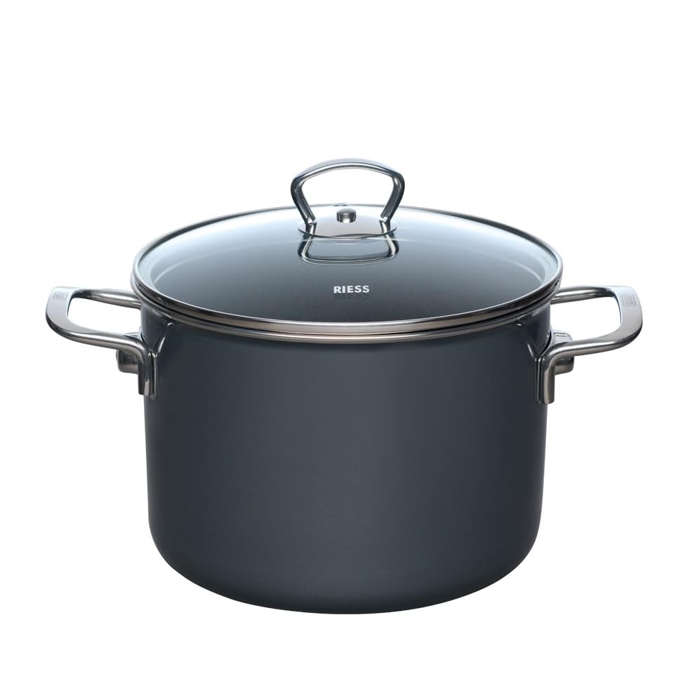 Riess, 0704-003, Topf mit Glasdeckel Ø 20cm, DARK GREY, Emaille, Vol. (rec.): 3,9 Liter, Made in Öst
