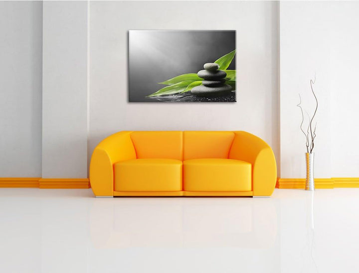 Zen Steinturm schwarz/weiss Format: 100x70 auf Leinwand, XXL riesige Bilder fertig gerahmt mit Keilr