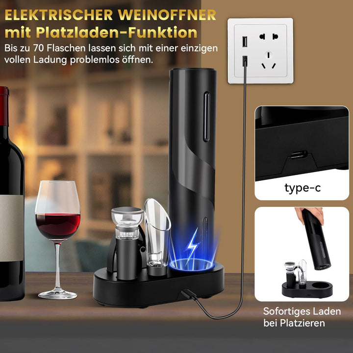 Hotec Korkenzieher Elektrisch, Weinflaschenöffner Set, Automatischer Flaschenöffner, Geschenkidee We