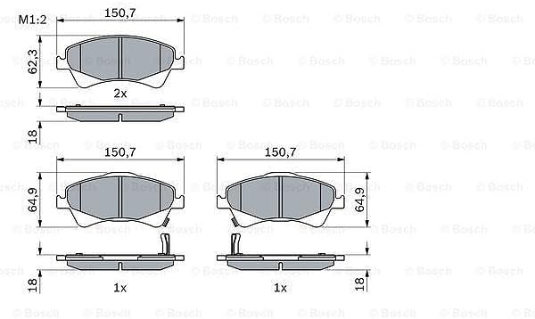 Bosch BP1134 Bremsbeläge - Vorderachse - ECE-R90 Zertifizierung - vier Bremsbeläge pro Set