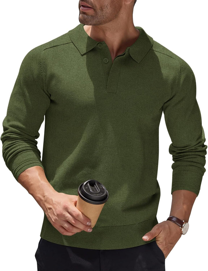 COOFANDY Polo Pullover Herren Pullover mit Polokragen Strick Poloshirt Langarm Business Pullover Win