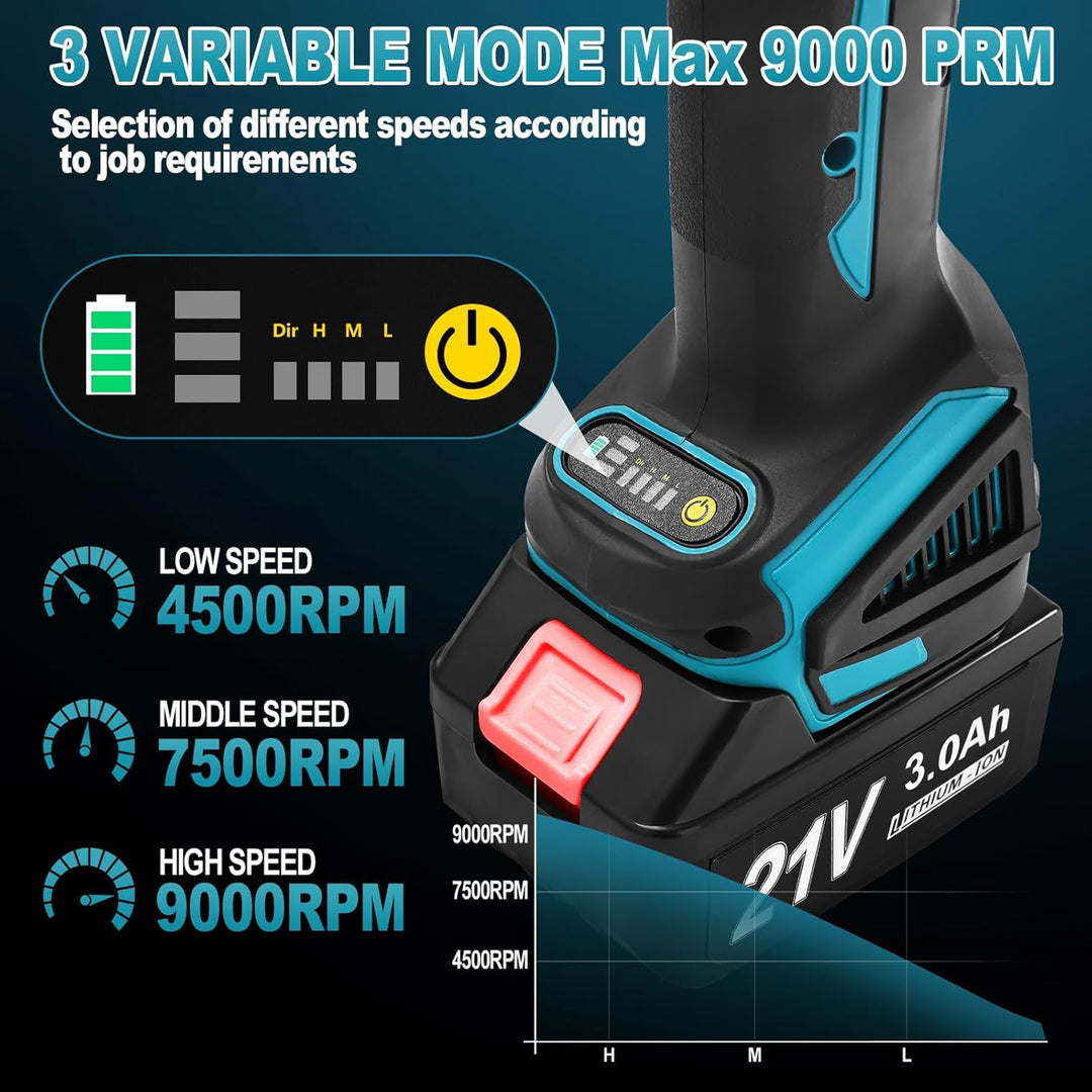 Yofuly Akku Winkelschleifer für Makita Akku 18V 21V, 2× 3.0Ah Akkus &amp; Ladegerät, Akku Flex Trennschl