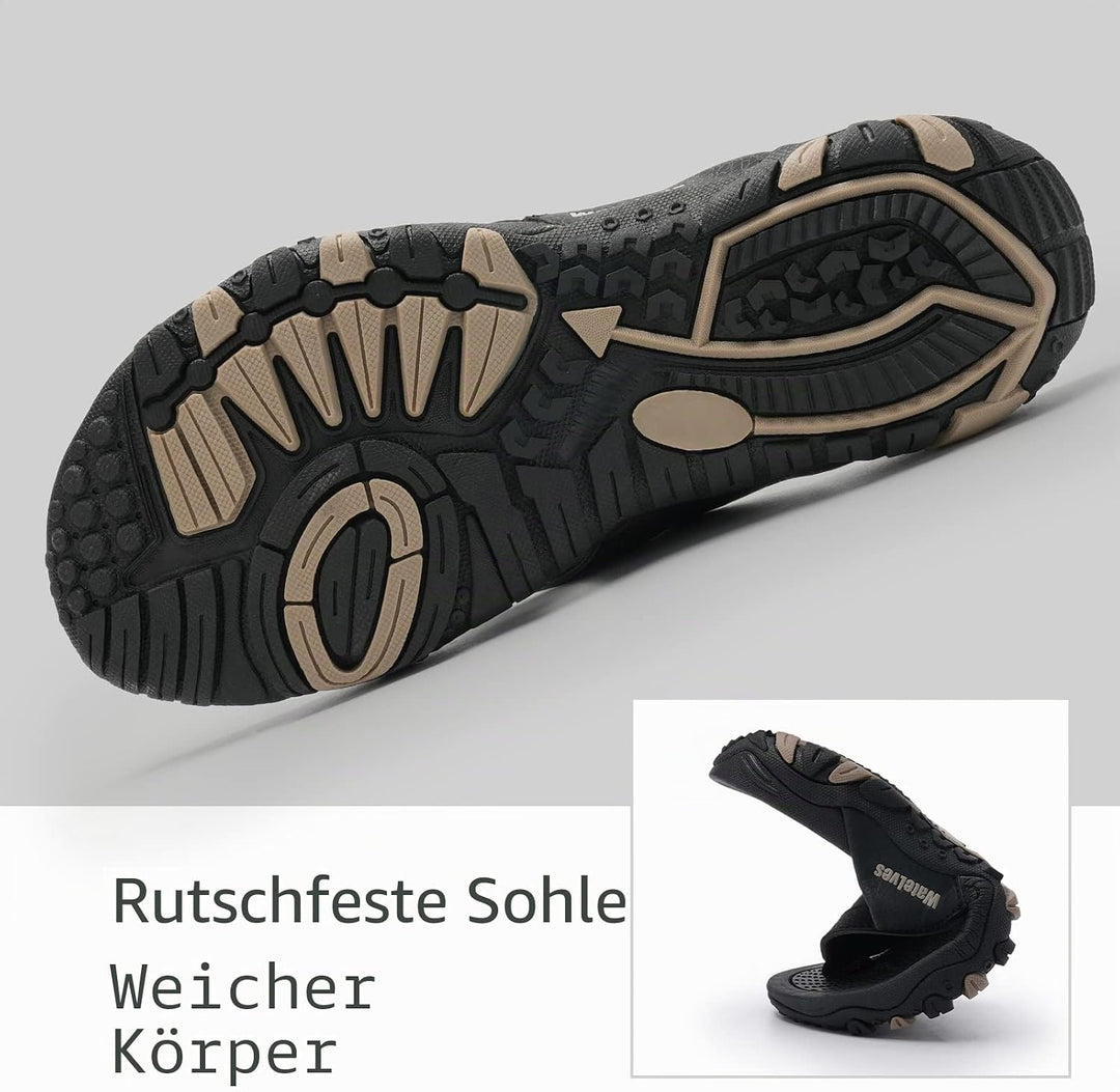 WateLves Herren Flip Flops Zehentrenner Leder mit Arch Support Sandalen Weich Leder Stoff Badelatsch