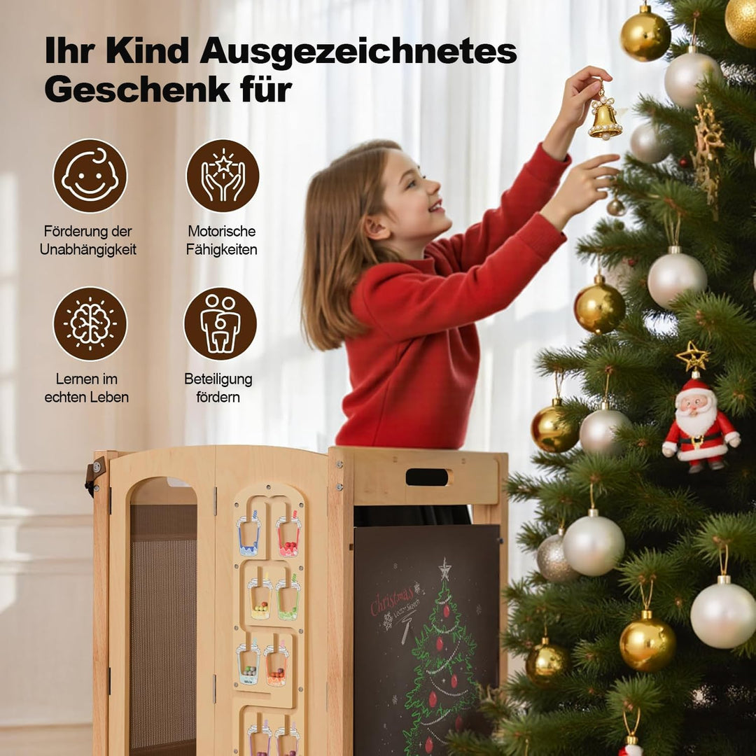 Lernturm Klappbar, Montessori 5 in 1 Lernturm ab 1 Jahr, Multifunktional Learning Tower für Kinder a