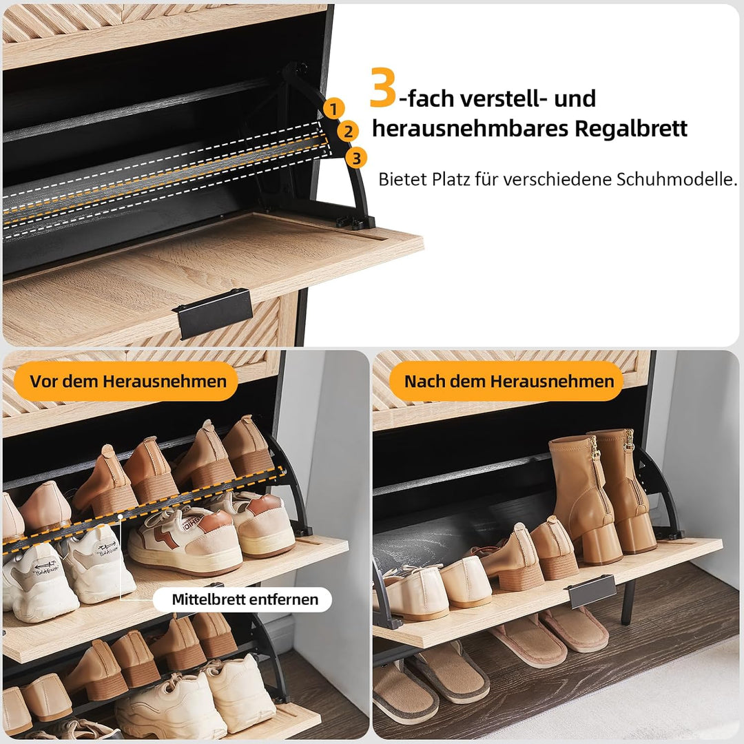 VIPLUMI Schmal Schuhschrank mit 2 Klappen platzsparender, Schmaler Geschlossen Schuhregal Schuh Schr