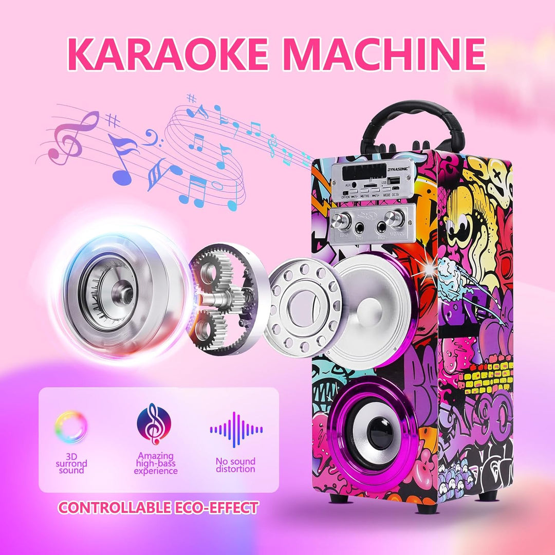 Dynamic Karaoke-Maschine, tragbarer Karaoke-Lautsprecher mit 2 Mikrofonen, Bluetooth-Lautsprecher, U