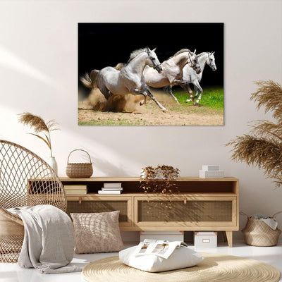 Bilder auf Leinwand 100x70cm Leinwandbild mit Rahmen Pferde Sand Gras Gross Wanddeko Bild Schlafzimm