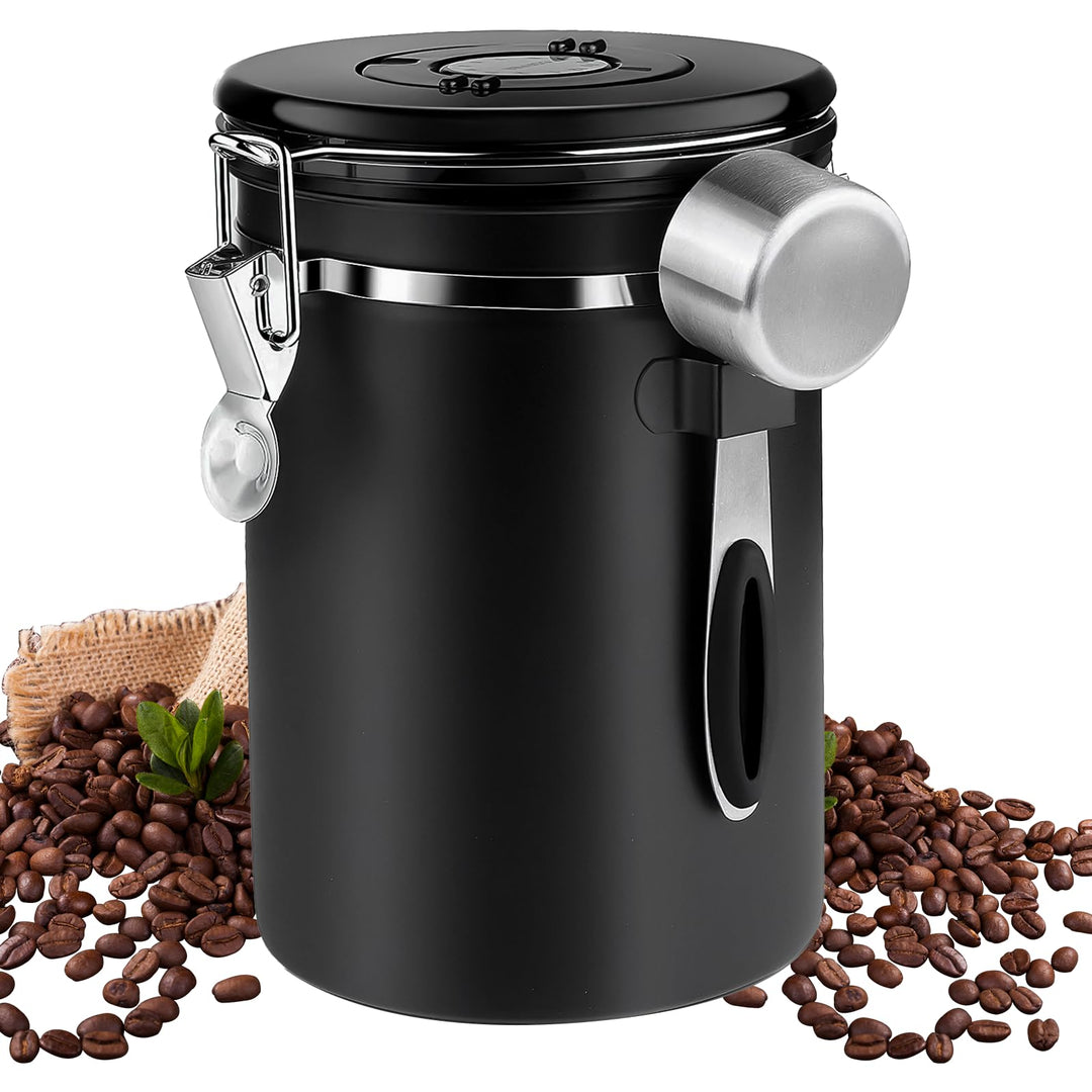Nizirioo 1,8L Kaffeedose Luftdicht aus Edelstahl Kaffeedosen Kaffeebehälter Aromadicht mit Löffel Ka