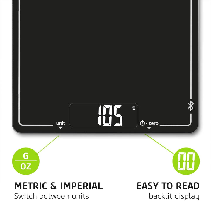 Salter 1193 BKDRUP Pro Bluetooth-Küchenwaage, Verbindung zur Salter Cook App, ultraflache Glasplattf