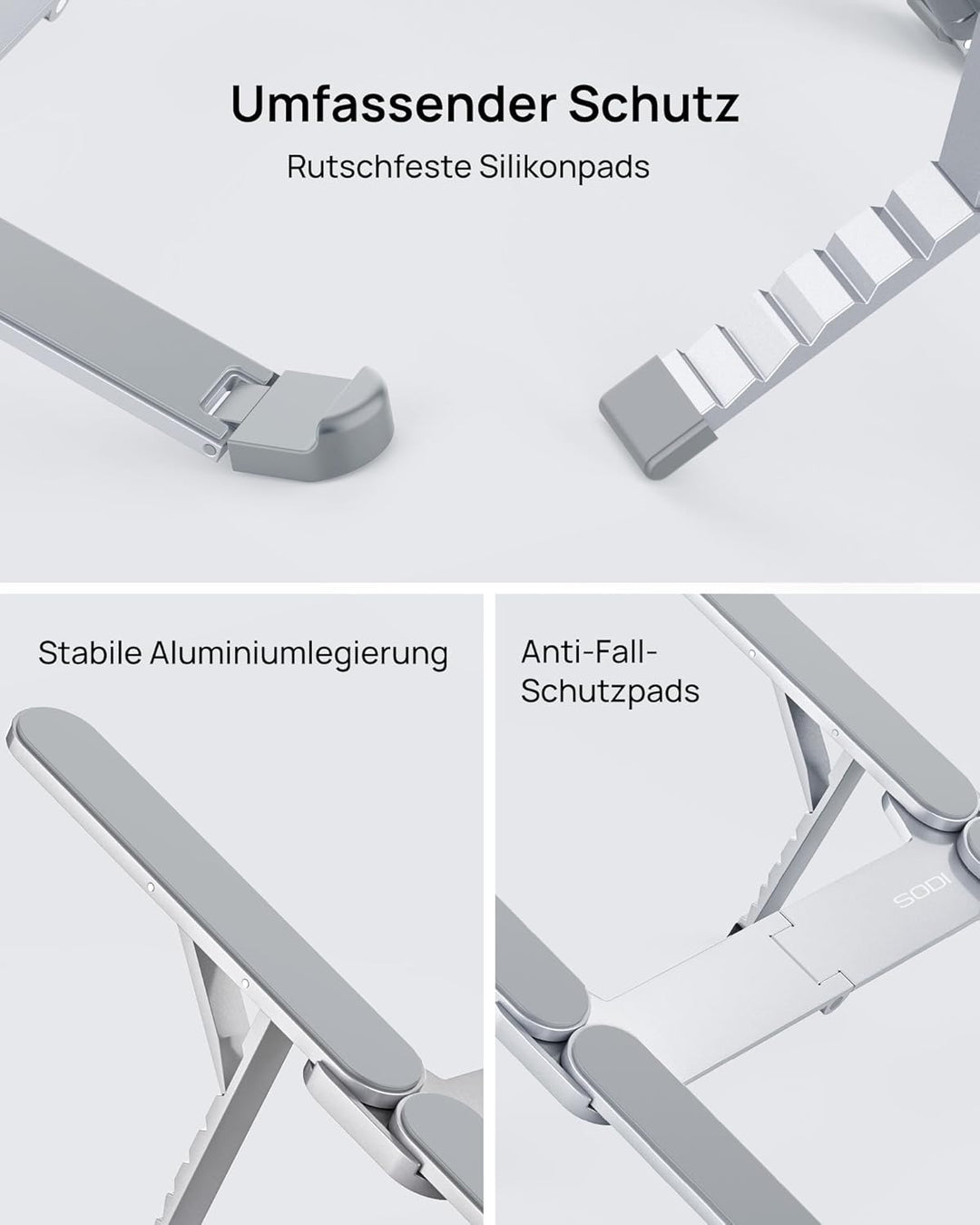 SODI Laptop Ständer, Faltbarer Aluminium Notebook Ständer, Höhenverstellbarer Laptopständer mit Belü