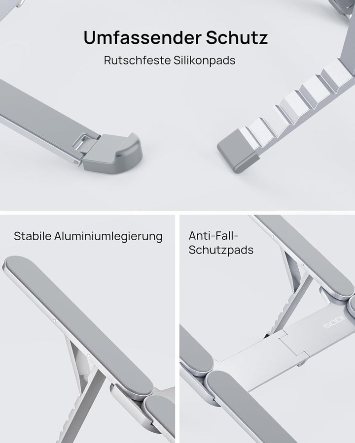 SODI Laptop Ständer, Faltbarer Aluminium Notebook Ständer, Höhenverstellbarer Laptopständer mit Belü