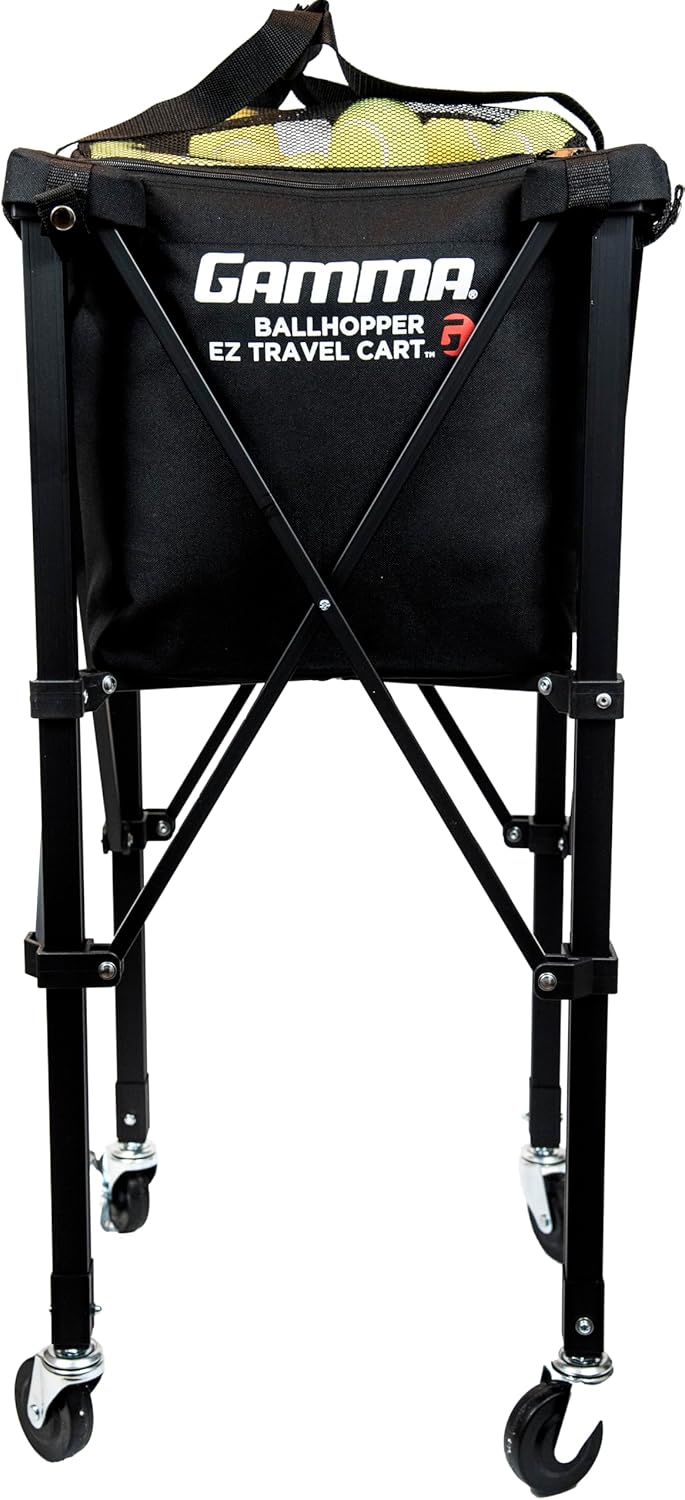 Gamma Sports EZ Travel Cart, Tennis- &amp; Pickleball-Ballkorb, Padel, Tragbares kompaktes Design, Stabi