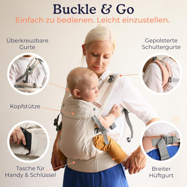 Beco Gemini 2.0 Babytrage für Neugeborene bis Kleinkinder (3–15 kg) mit M-Cloud™ Stütze – Ergonomisc