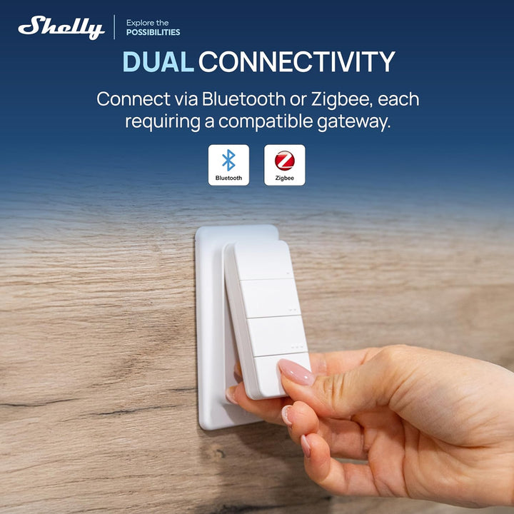 Shelly BLU RC Button 4 ZB - Bluetooth & Zigbee Smart Fernbedienung mit vier Tasten, Mehrfachklicks,