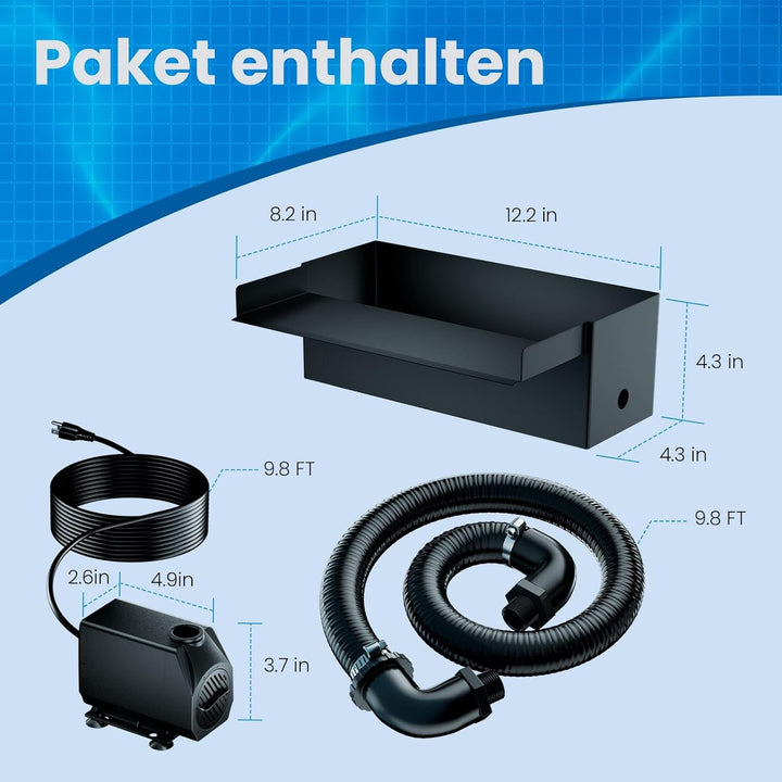 Biling Wasserfall für Gartenteich Teich Garten, 30cm Edelstahl Teichwasserfall Set 40W 2500 L/H Teic