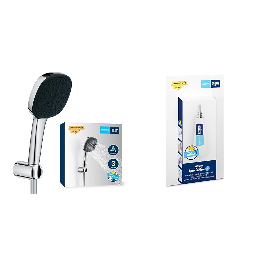 Grohe Vitalio 110 - Wandhalterset wassersparend ~8l/min + Kleber (3 Strahlarten, Standardanschluss,
