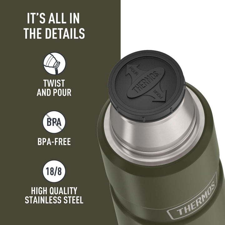 THERMOS SK2000AGTRI4 Stainless King Compact Bottle Edelstahl-Flasche, Mattgrün, Mattgrün