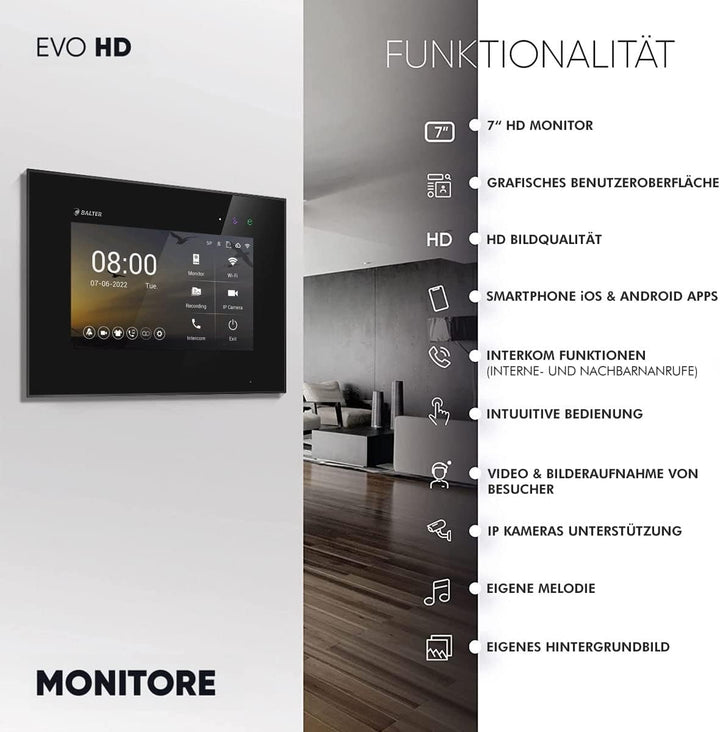 Balter EVO HD Schwarz/Schwarz WiFi Video Türsprechanlage Set für 1 Familienhaus - 1x Türstation mit