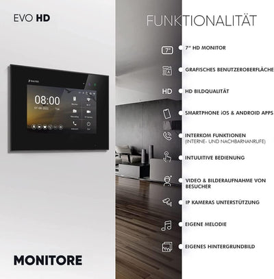 Balter EVO HD Schwarz/Schwarz WiFi Video Türsprechanlage Set für 2 Familienhaus (1x Türstation 175°