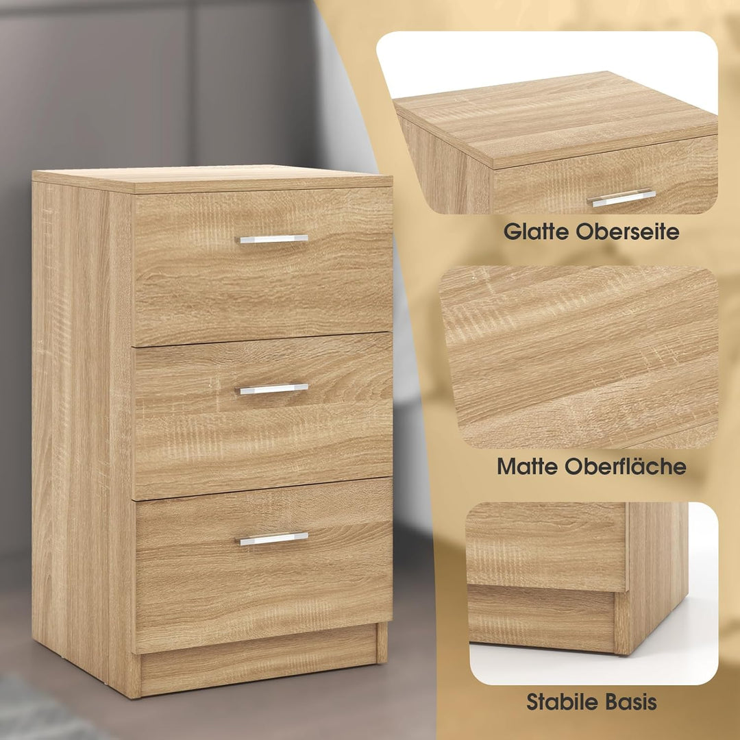 COSTWAY 2er Set Nachttisch mit 3 Schubladen, Nachtschrank für Boxspringbett, Nachtkommode, Nachtkons