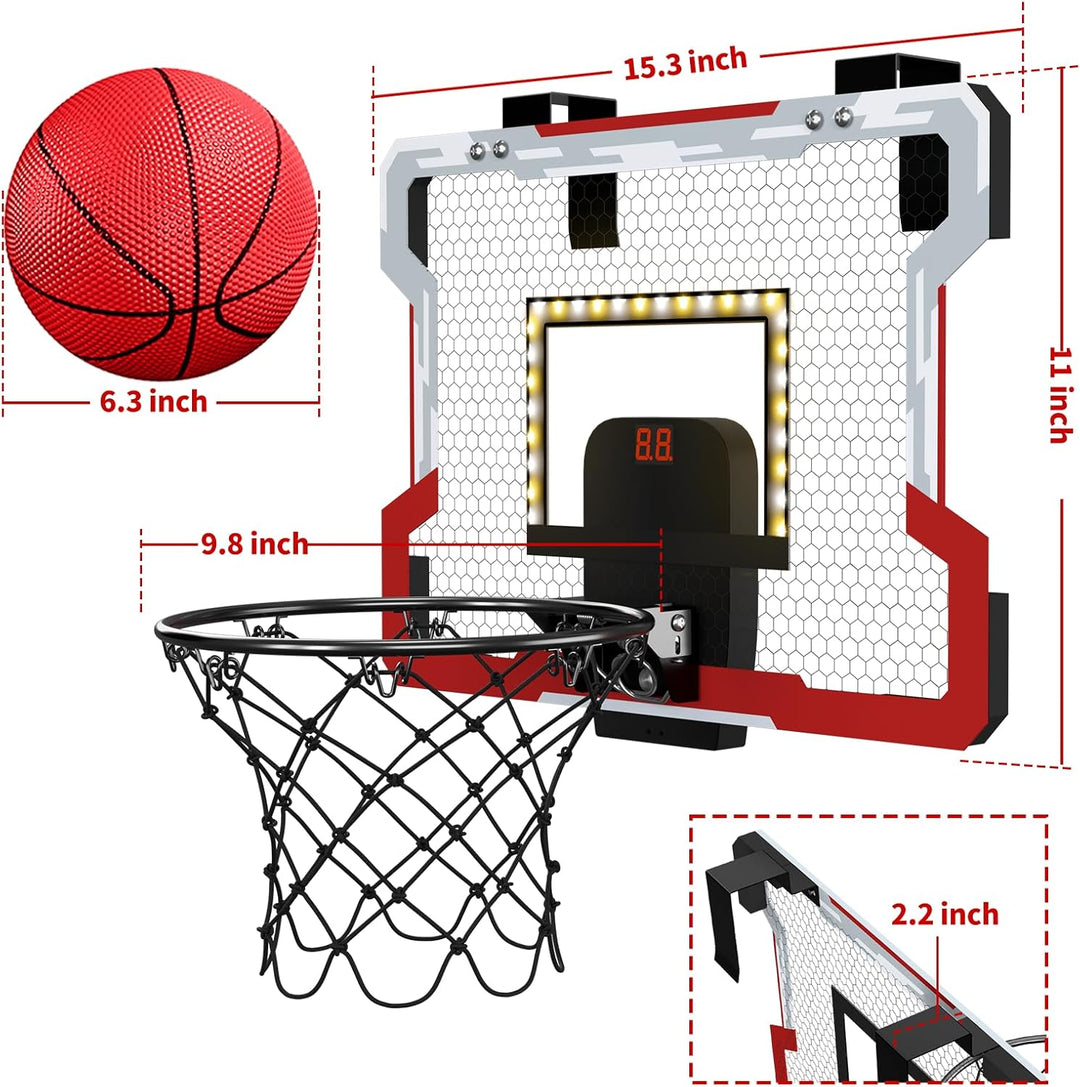 HYES Mini Basketballkorb für Kinder, Basketballkorb Set für Zimmer Basketball Set Mit LED-Licht, 3 B