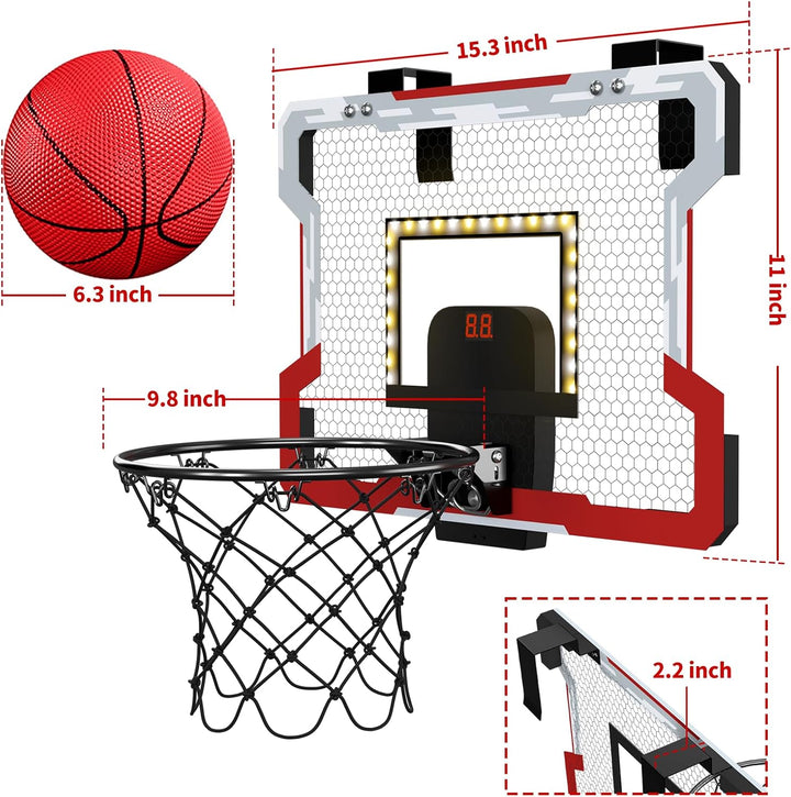 HYES Mini Basketballkorb für Kinder, Basketballkorb Set für Zimmer Basketball Set Mit LED-Licht, 3 B