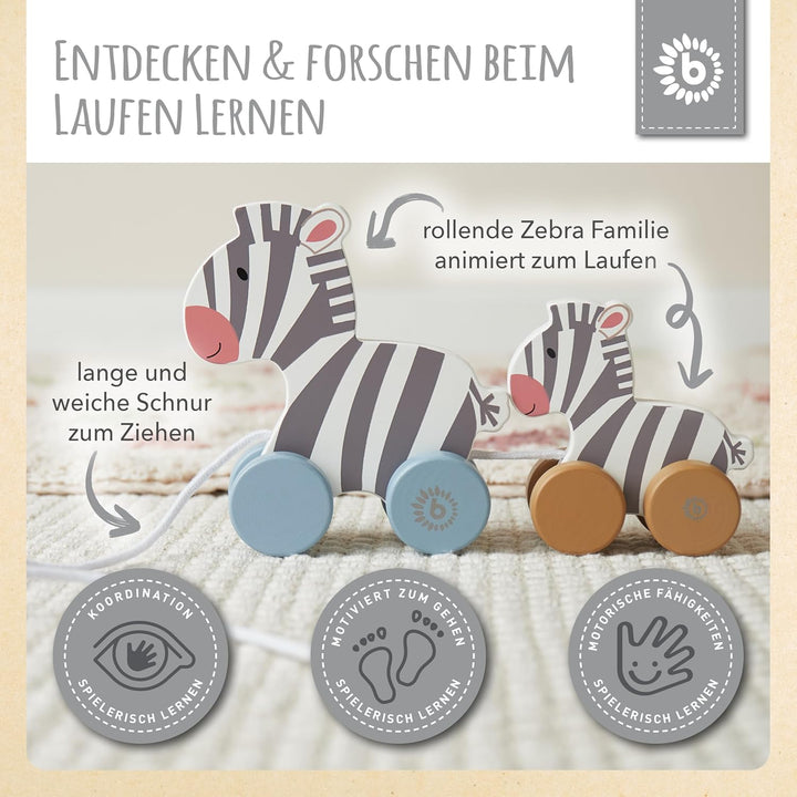 Bieco Holzspielzeug Baby Zebra - Hinterherzieh Tier zum Hinterherziehen - Holzspielzeug Baby ab 1 Ja