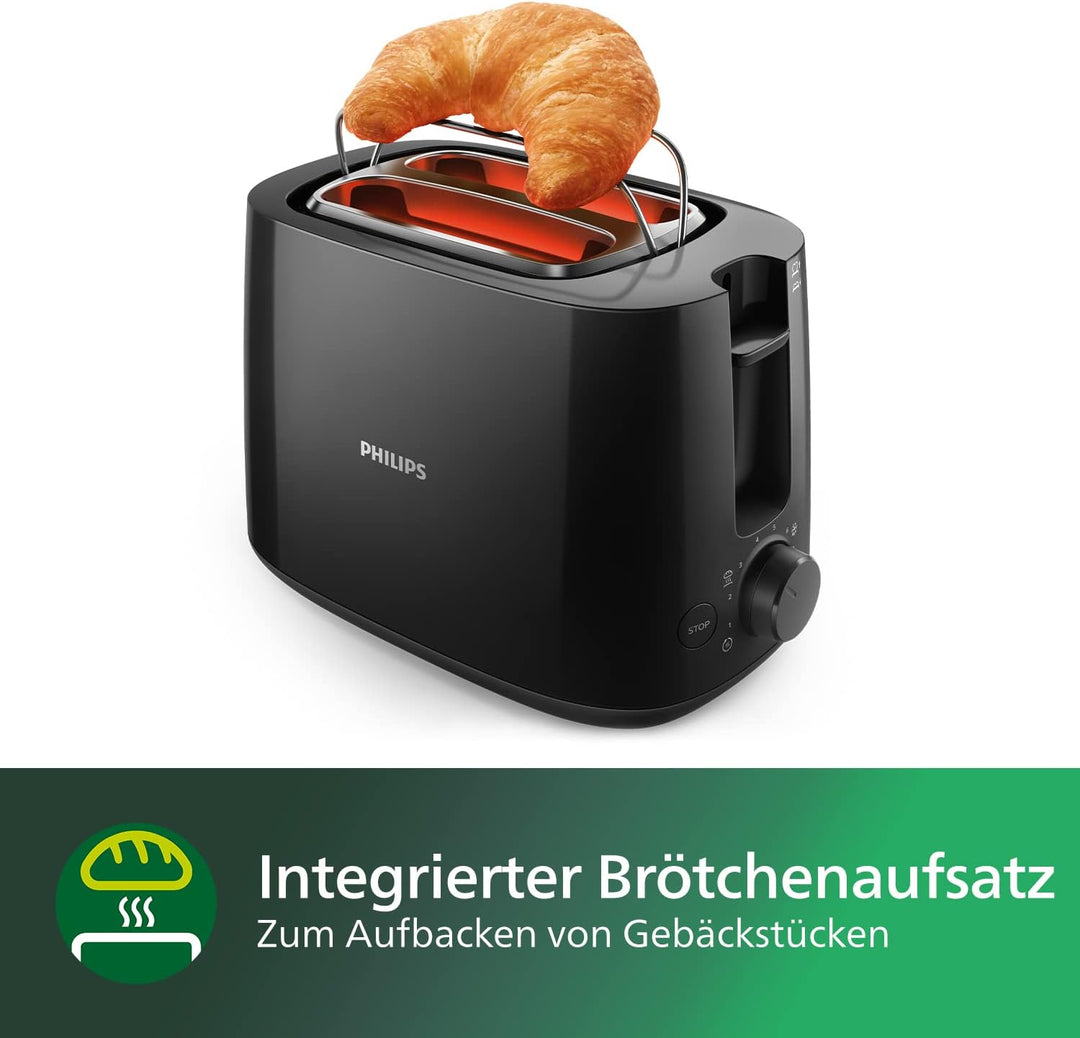 Philips Toaster – 2 Toastschlitze, 8 Stufen, Brötchenaufsatz, Auftaufunktion, Liftfunktion, Abschalt