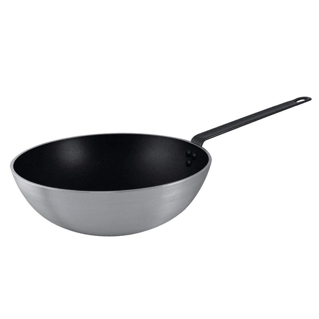 Vogue CE165 Wok aus Teflon, Platin, Antihaftbeschichtung, 93 x 300 mm, mit Stahlgriff, silberfarben