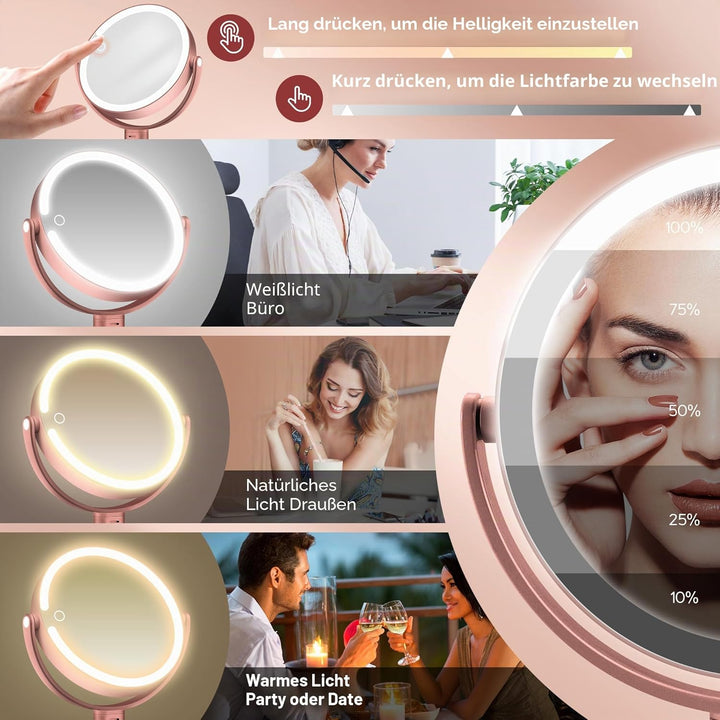B Beauty Planet Beleuchteter Makeup Spiegel 30X Vergrösserungsspiegel mit 3 Farblicht, dimmbare LED
