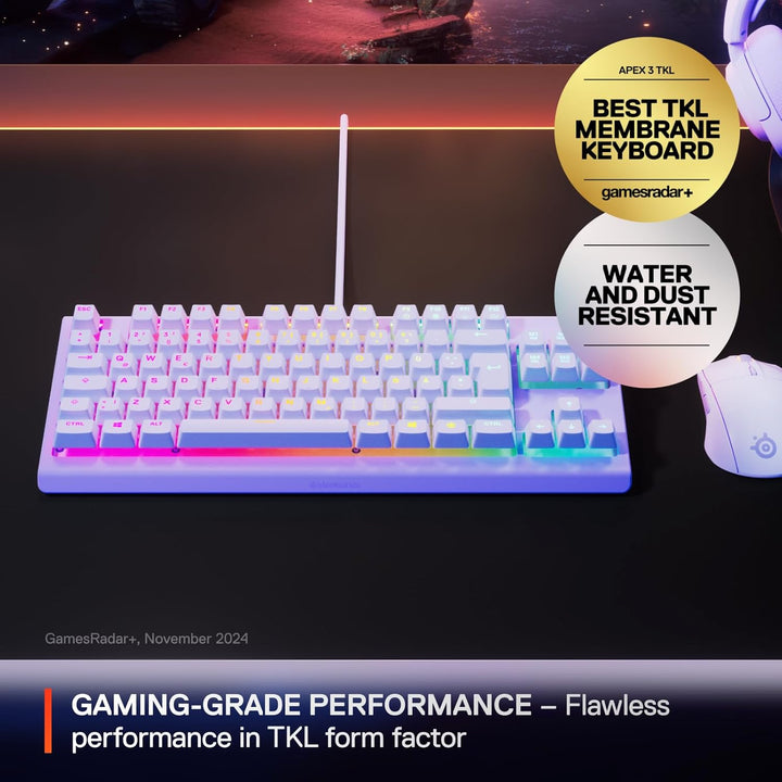 SteelSeries Apex 3 TKL Lavender RGB Gaming-Tastatur – Tenkeyless kompakter Formfaktor – 8-Zonen-RGB-