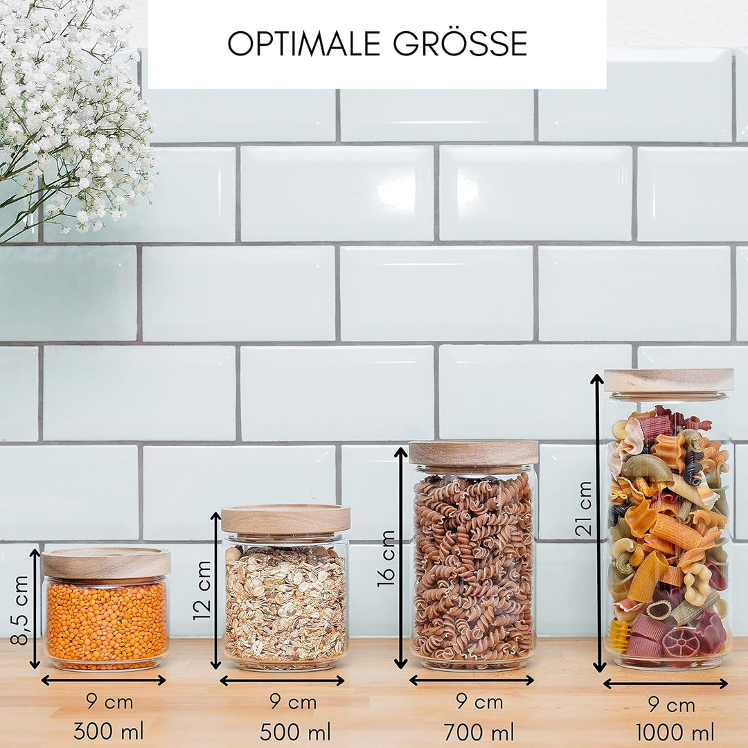 Econovo® Vorratsgläser mit Deckel Set 1000ml/700ml/500ml/300ml (4-teilig) aus Borosilikatglas mit Ho